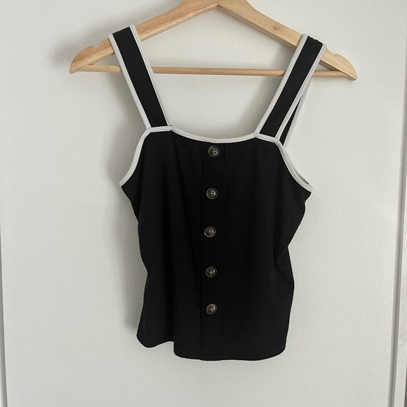 a new day Tops - A New Day Black Tank Crop Top Button Ribbed Womens size small